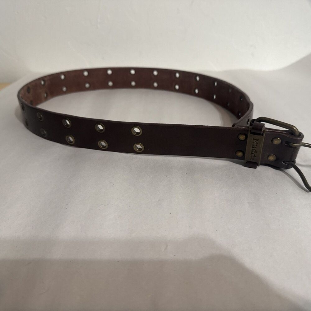 Vintage Mudd Belt S/M Brown Leather Wide Grommet Double Buckle Punk Goth Y2K